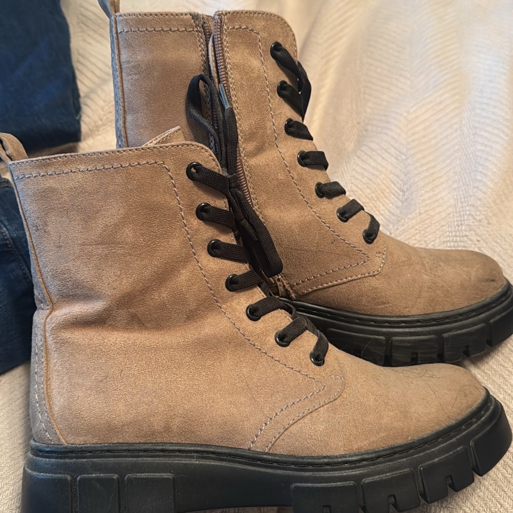 Tan Lace-Up Combat Boots
